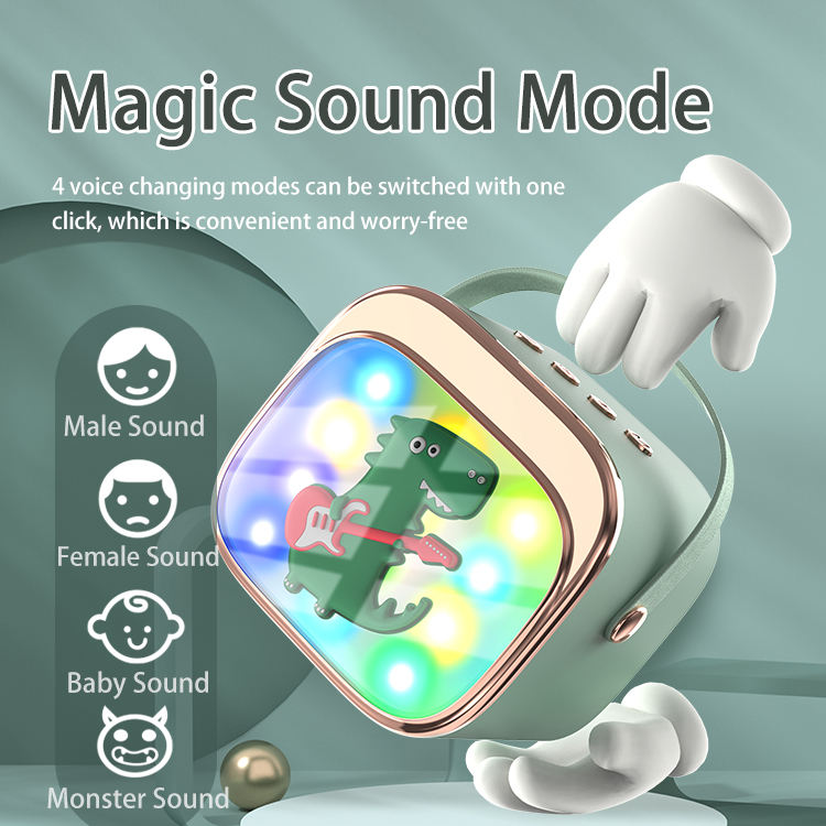 Portable Mini Karaoke Machine with RGB Flashing Light and 2 Wireless Microphones for Home Singing Family Audio Entertainment - Image 3