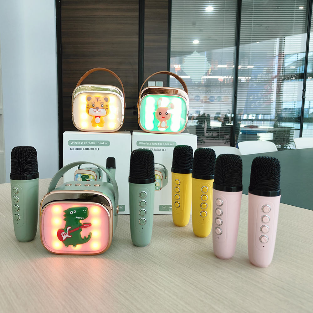 Portable Mini Karaoke Machine with RGB Flashing Light and 2 Wireless Microphones for Home Singing Family Audio Entertainment - Image 2