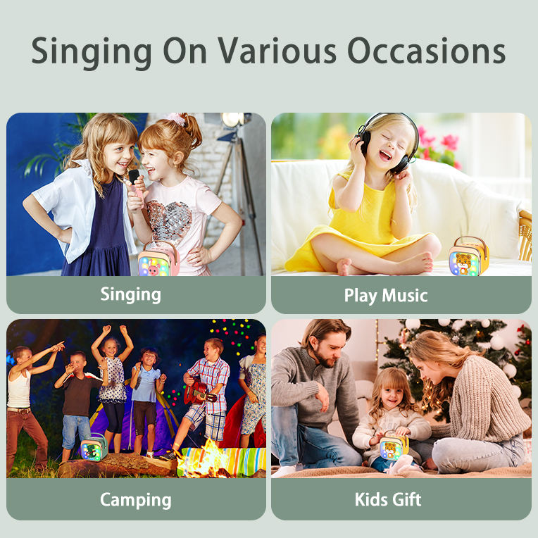 Portable Mini Karaoke Machine with RGB Flashing Light and 2 Wireless Microphones for Home Singing Family Audio Entertainment - Image 4